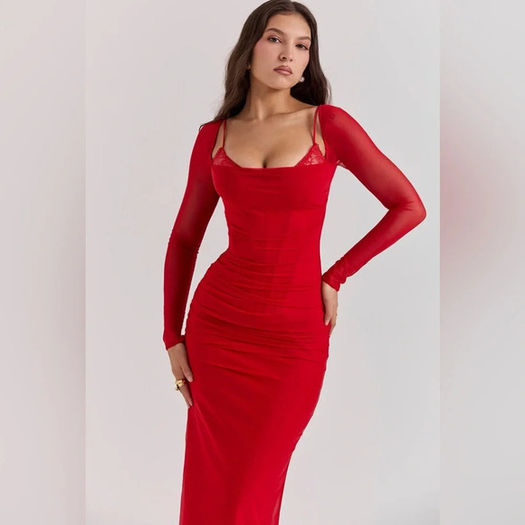 House of CB Katarina Scarlet Long Sleeve Maxi Dress - Picture 10 of 14